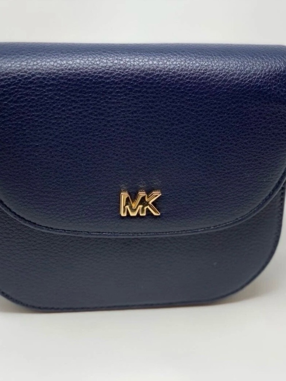 Michael Kors Navy Pebbled Leather Crossbody with Gold MK Emblem